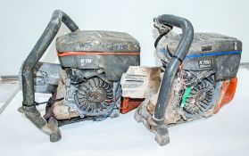 2 - Husqvarna K760 petrol driven cut off saws ** Both with parts missing **