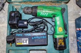 Hitachi cordless power drill c/w charger, 2 - batteries & carry case