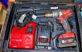 Milwaukee 18v cordless power drill c/w charger, 2 batteries & carry case