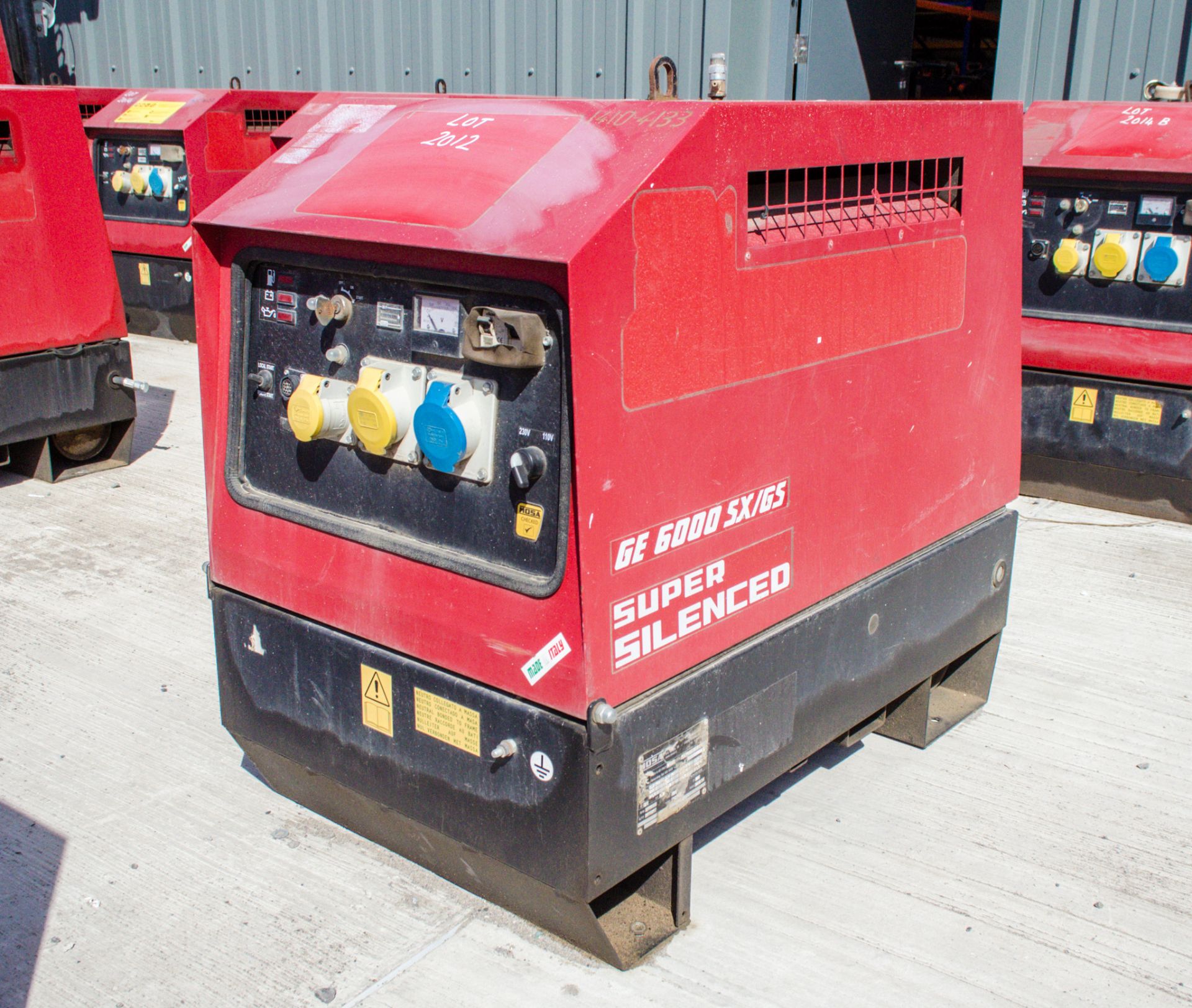 Mosa GE6000 SX/GS diesel driven generator Year: 2014 S/N: 036692 Recorded Hours: 1071 1410-4133