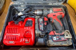 Milwaukee 18v cordless power drill c/w 2 - batteries, charger & carry case SB
