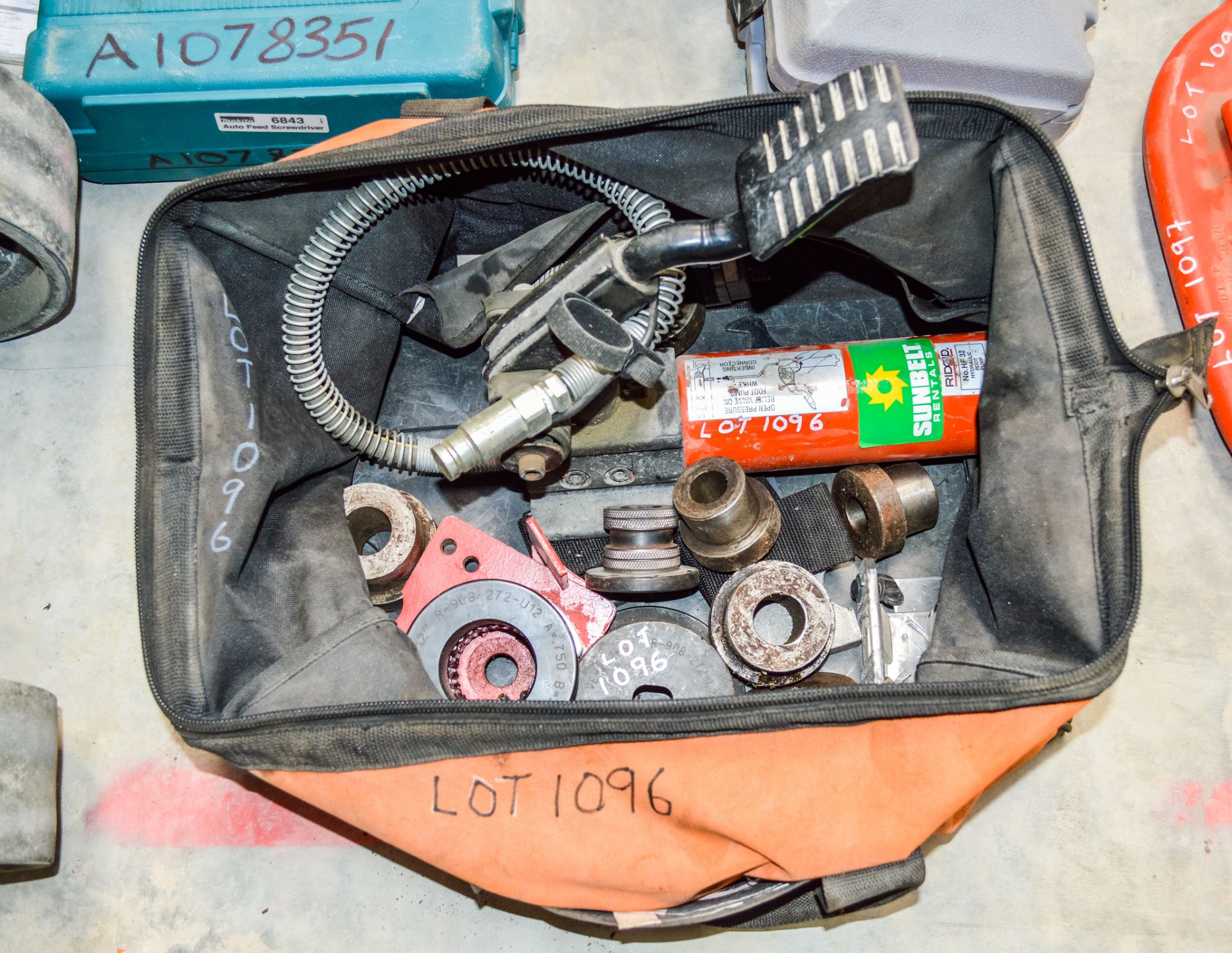 Bag of various pipe threading equipment as photographed SB