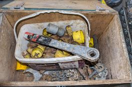 Box of miscellaneous hole saws, chains & fittings etc as photographed