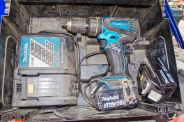 Makita DHP456 18v cordless drill c/w 2 - batteries, charger & carry case A709232