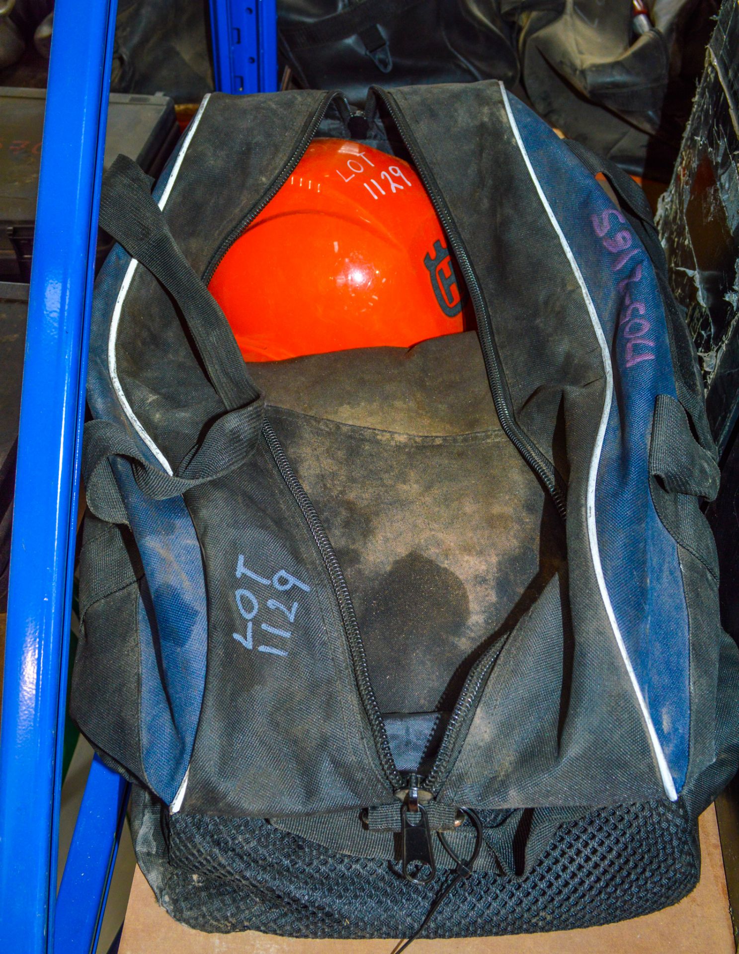 Husqvarna chain saw trousers & hard hat c/w carry bag