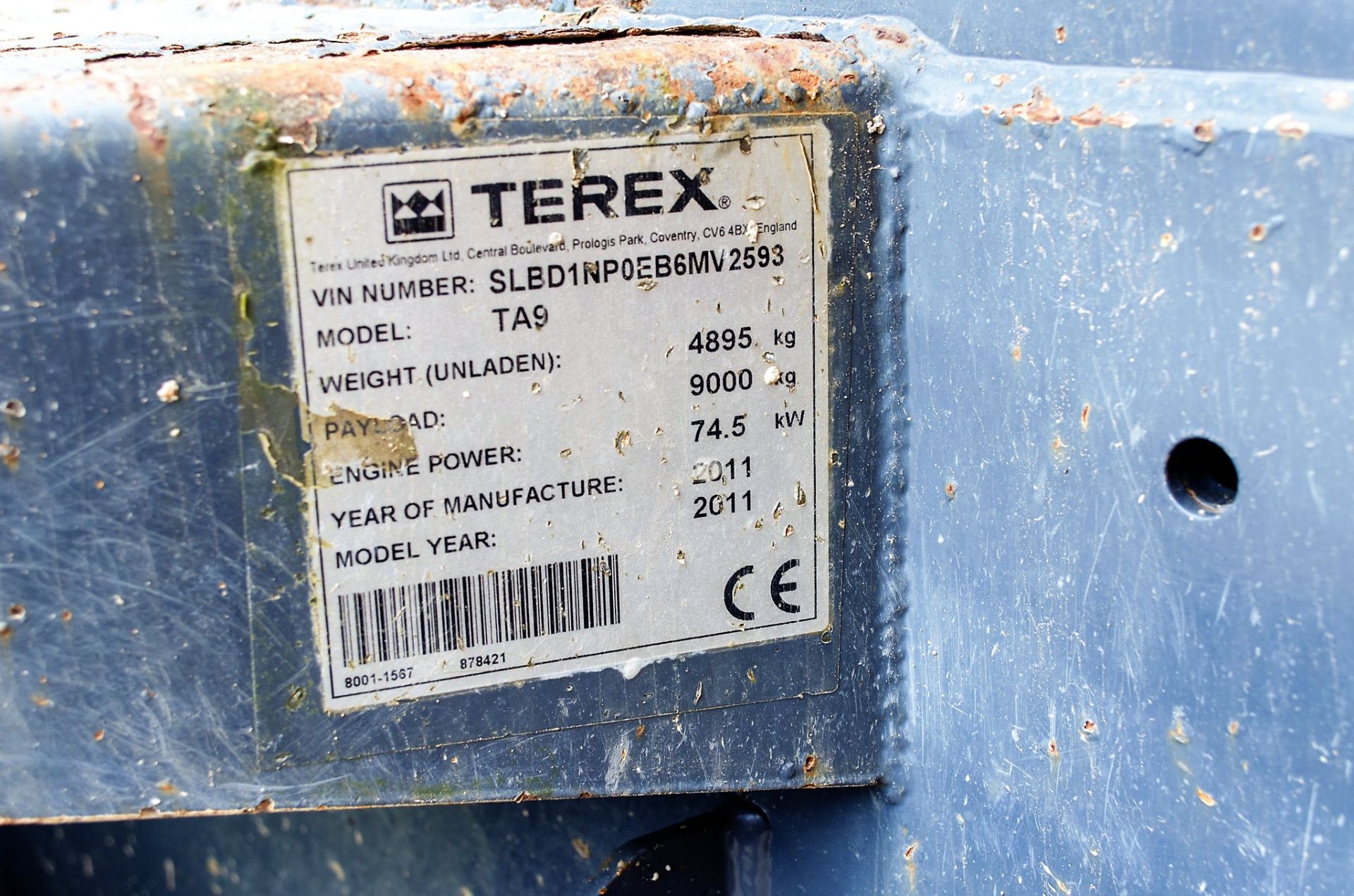 Terex TA9 9 tonne straight skip dumper Year: 2011 S/N: EB6MV2593 Recorded Hours: 3342 D1442 - Image 22 of 22