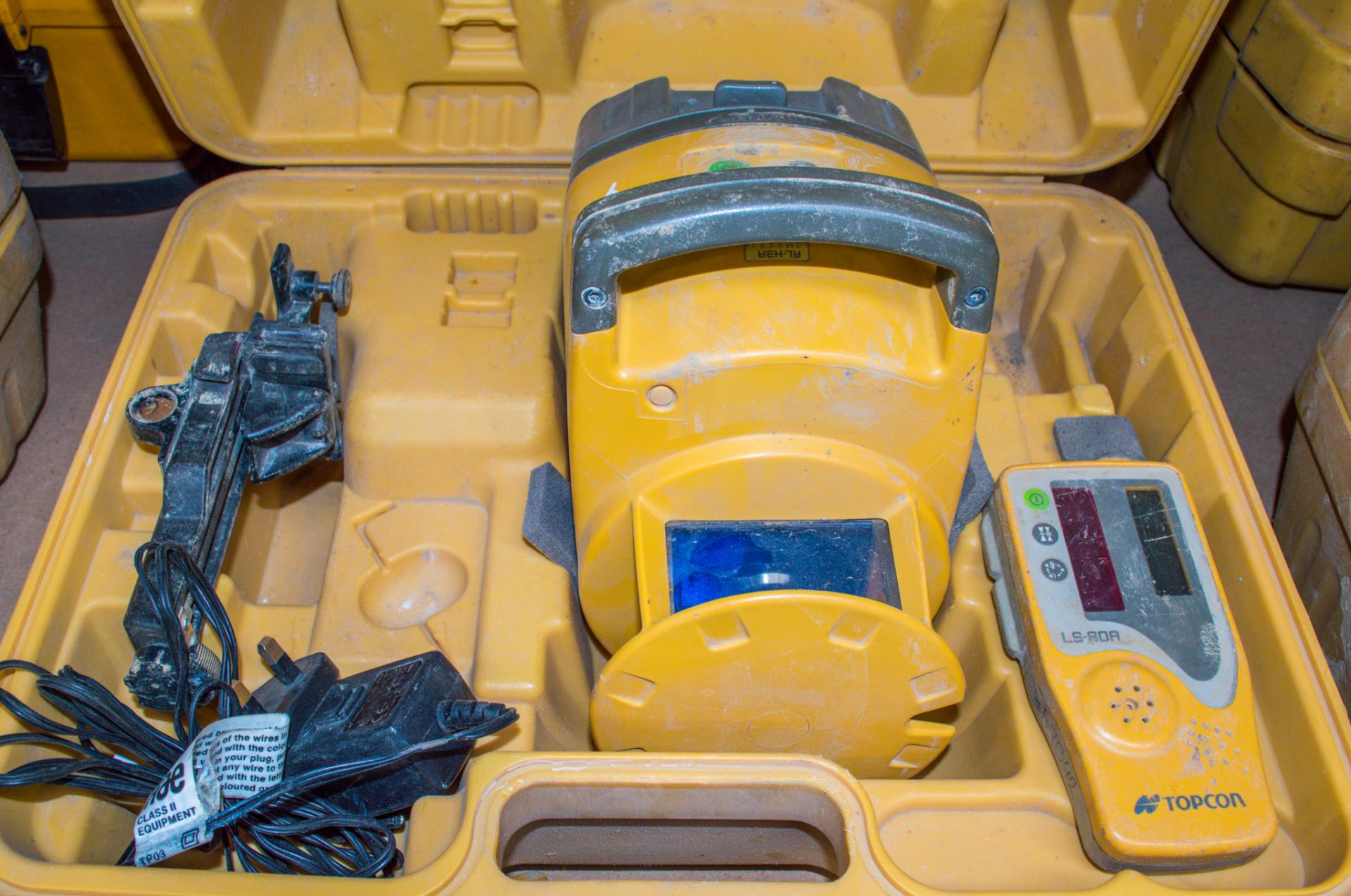Topcon RL-H3A rotating laser level c/w charger, battery, Topcon LS-80A receiver & carry case