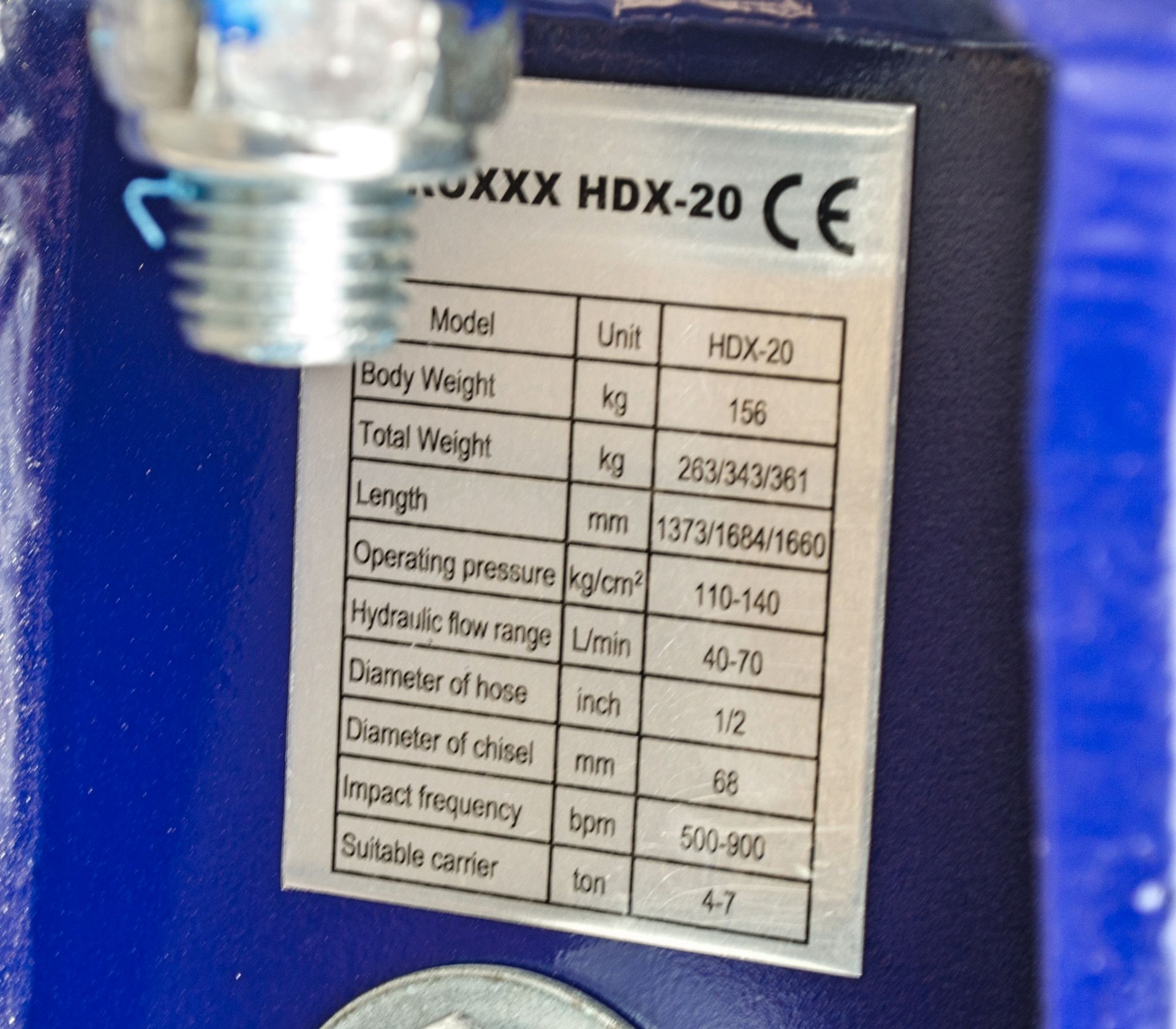 Hirox HDX-20 hydraulic breaker to suit 4 to 7 tonne excavator c/w tool kit ** New & unused ** - Image 3 of 4