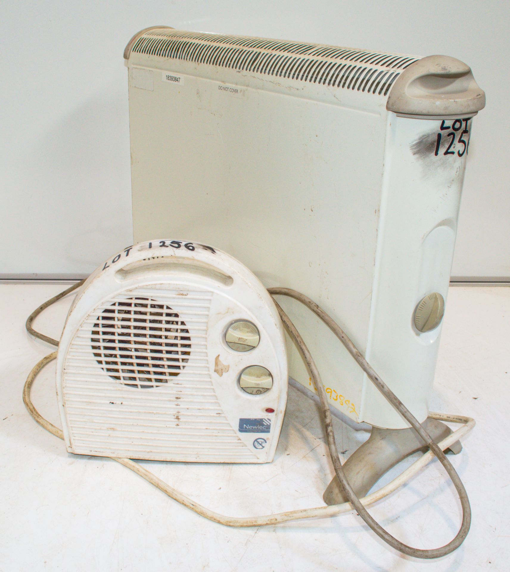 2 - 240v heaters 1 - fan heater & 1 - radiator 18393847/18161000