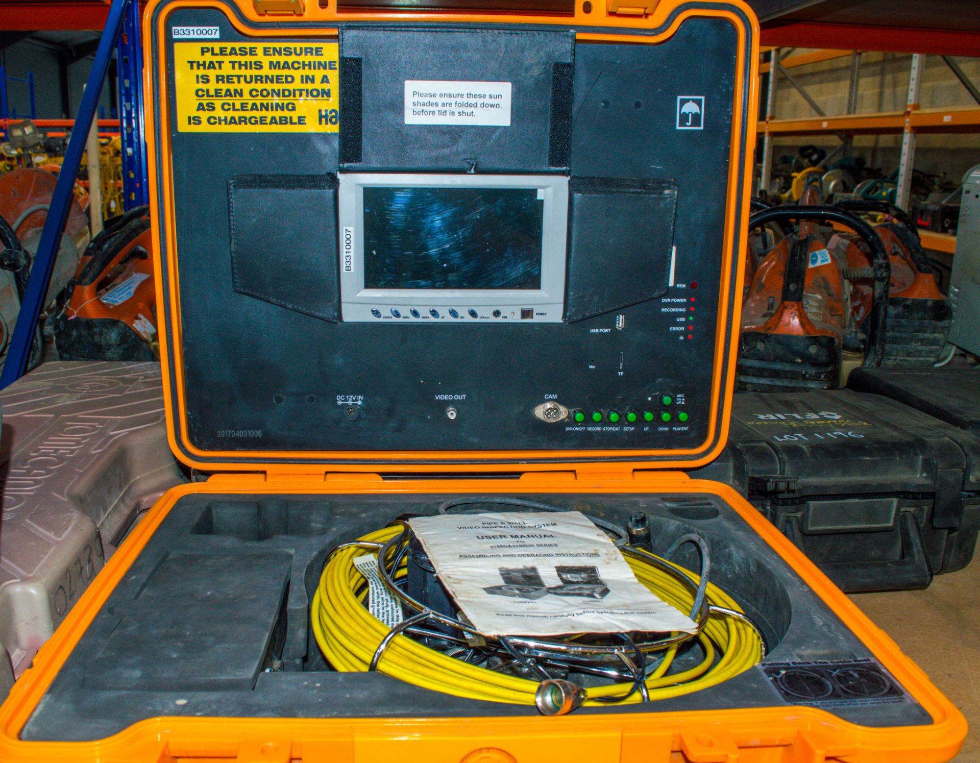 Cable reel pipe & wall video inspection system c/w carry case B3310007 ** Damaged **