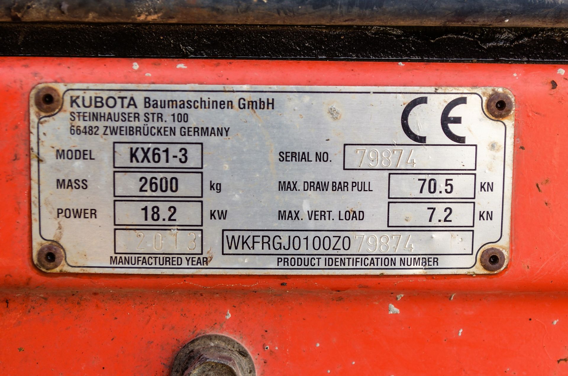 Kubota KX 61-3 2.8 tonne rubber tracked mini excavator  Year: 2013 S/N: 79874  Recorded Hours: - Image 19 of 19