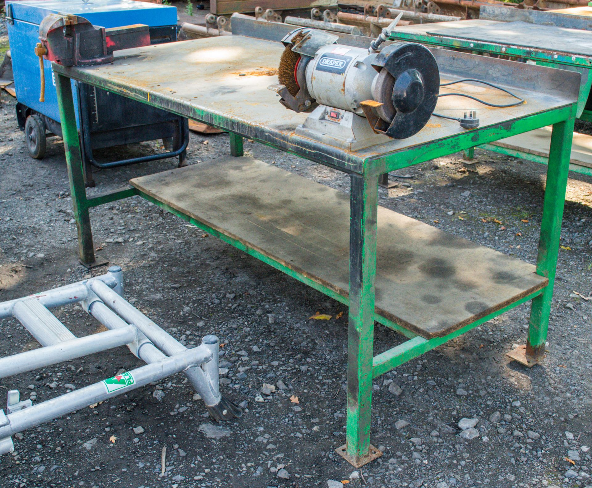 Steel work bench c/w bench vice & double end bench grinder