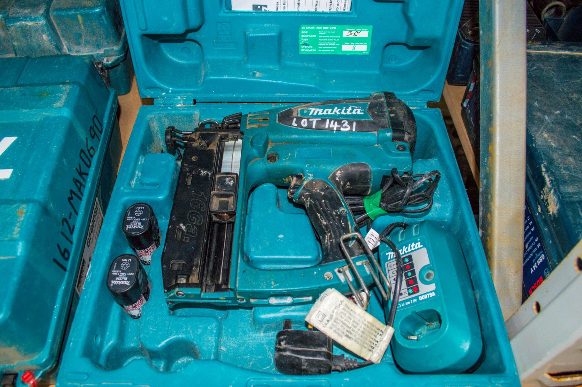 Makita GF600 7.2v nail gun c/w 2 - batteries, charger & carry case MAK1381