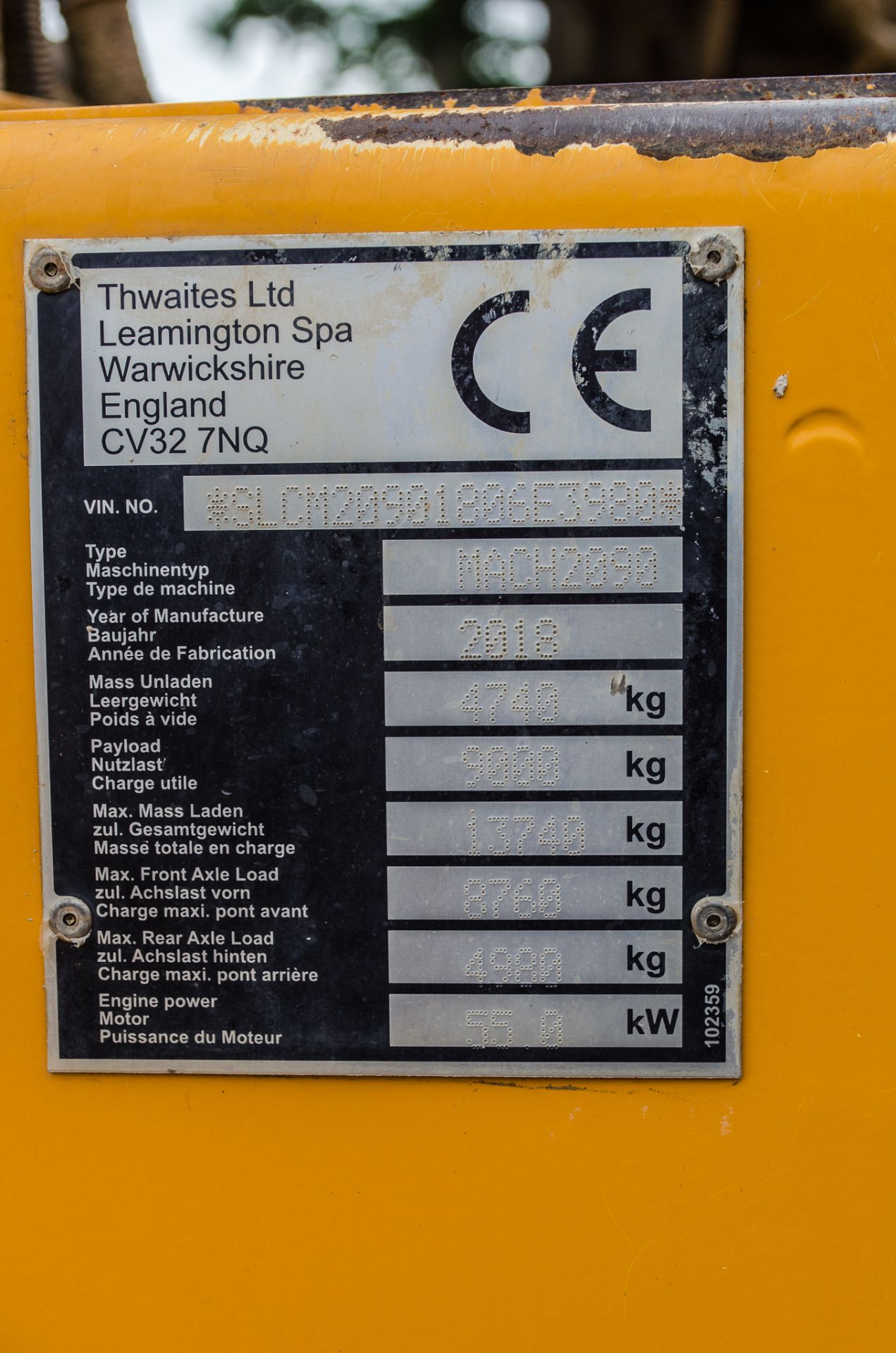 Thwaites 9 tonne straight skip dumper Year: 2018 S/N: 2090 Recorded Hours: 1081 c/w road light kit - Image 22 of 22