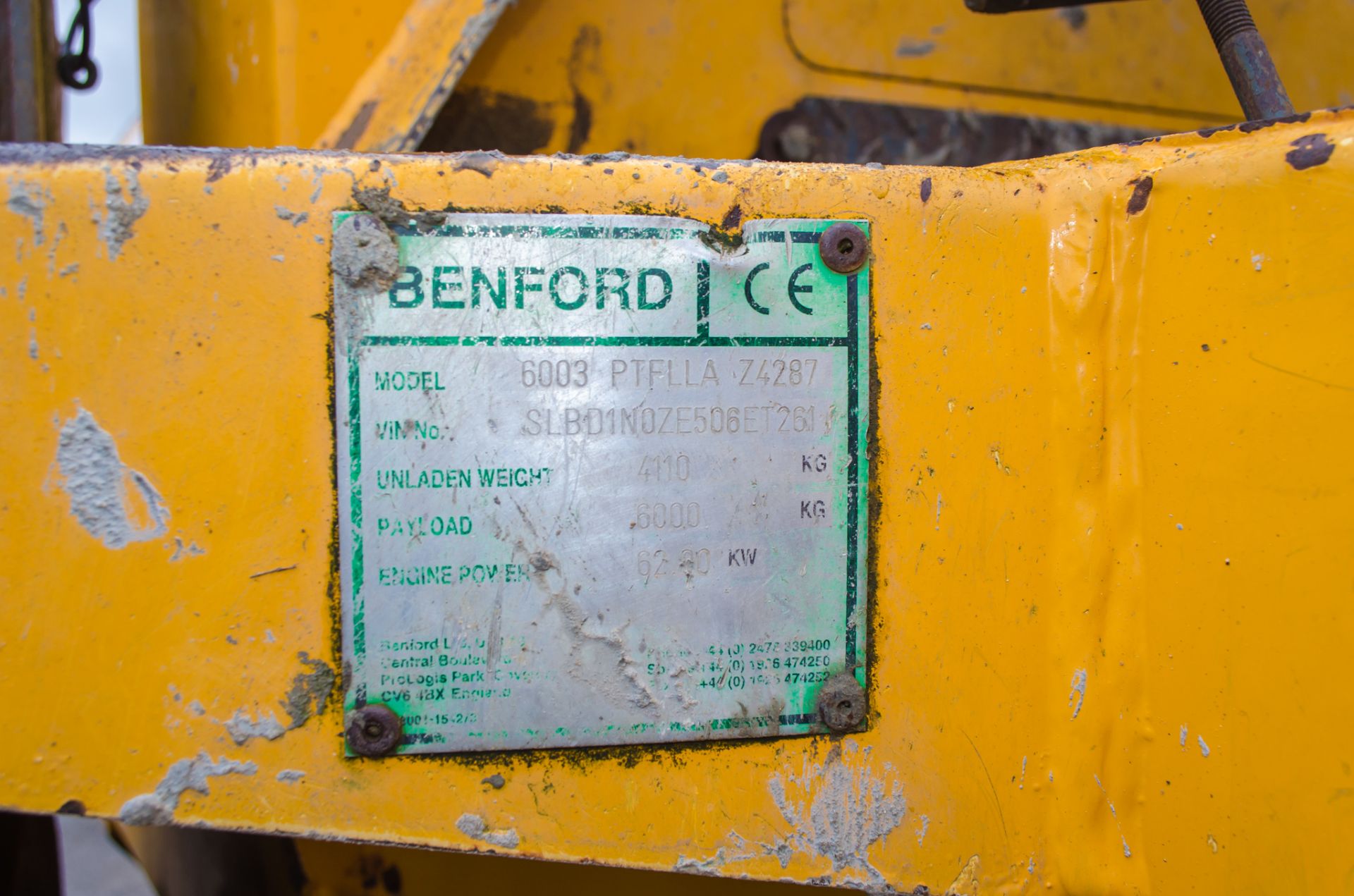 Benford Terex 6 tonne straight skip dumper Year: 2005 S/N: E506ET261 Recorded Hours: Not - Image 21 of 21