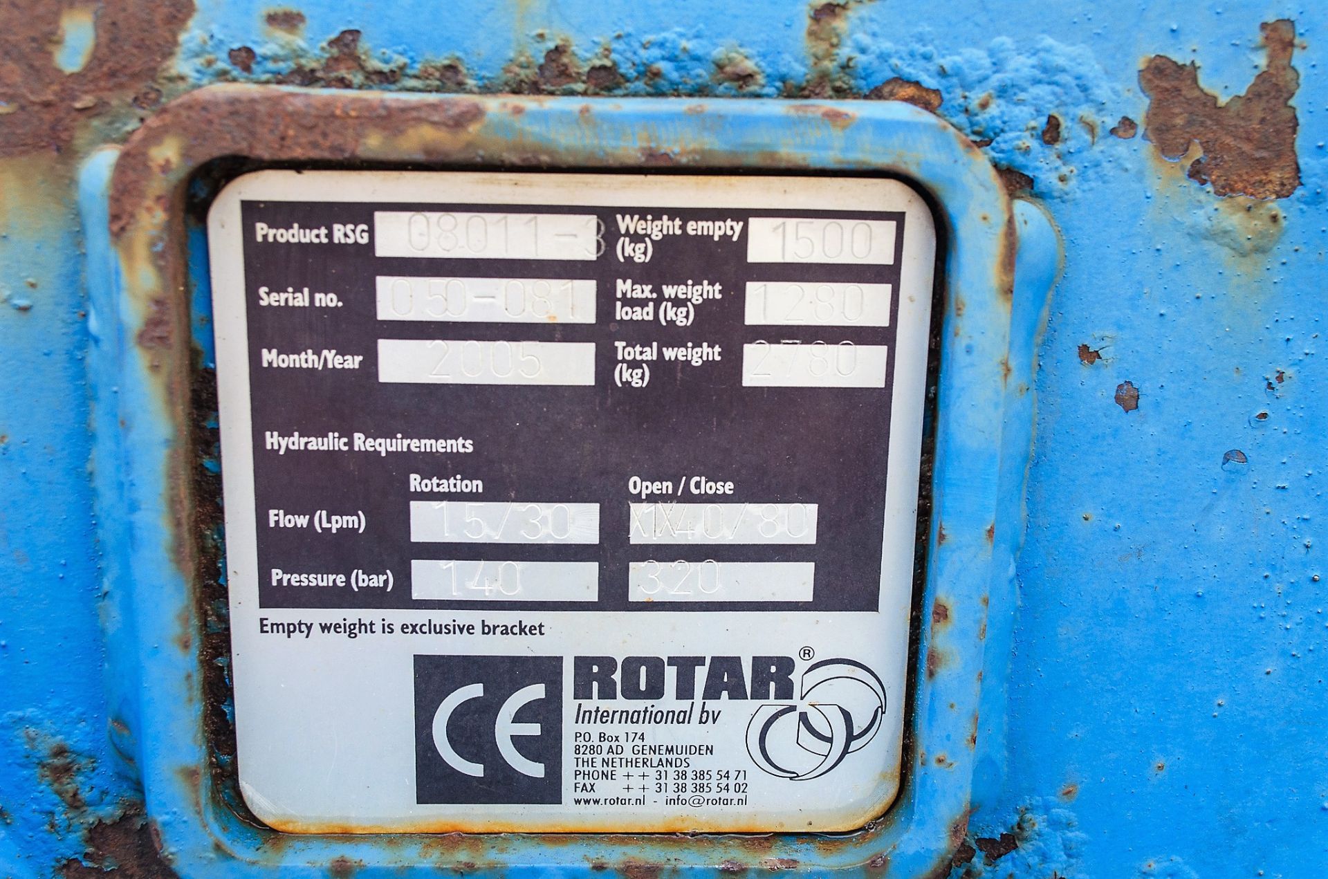 Rotar 08011-3 hydraulic grab to suit 25 tonne machine Year: 2005 - Image 7 of 7