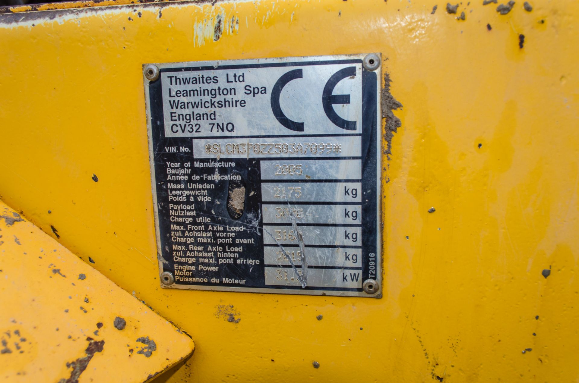 Thwaites 3 tonne straight skip dumper Year: 2005 S/N: 503A7099 Recorded Hours: 3160 1909 - Image 20 of 20