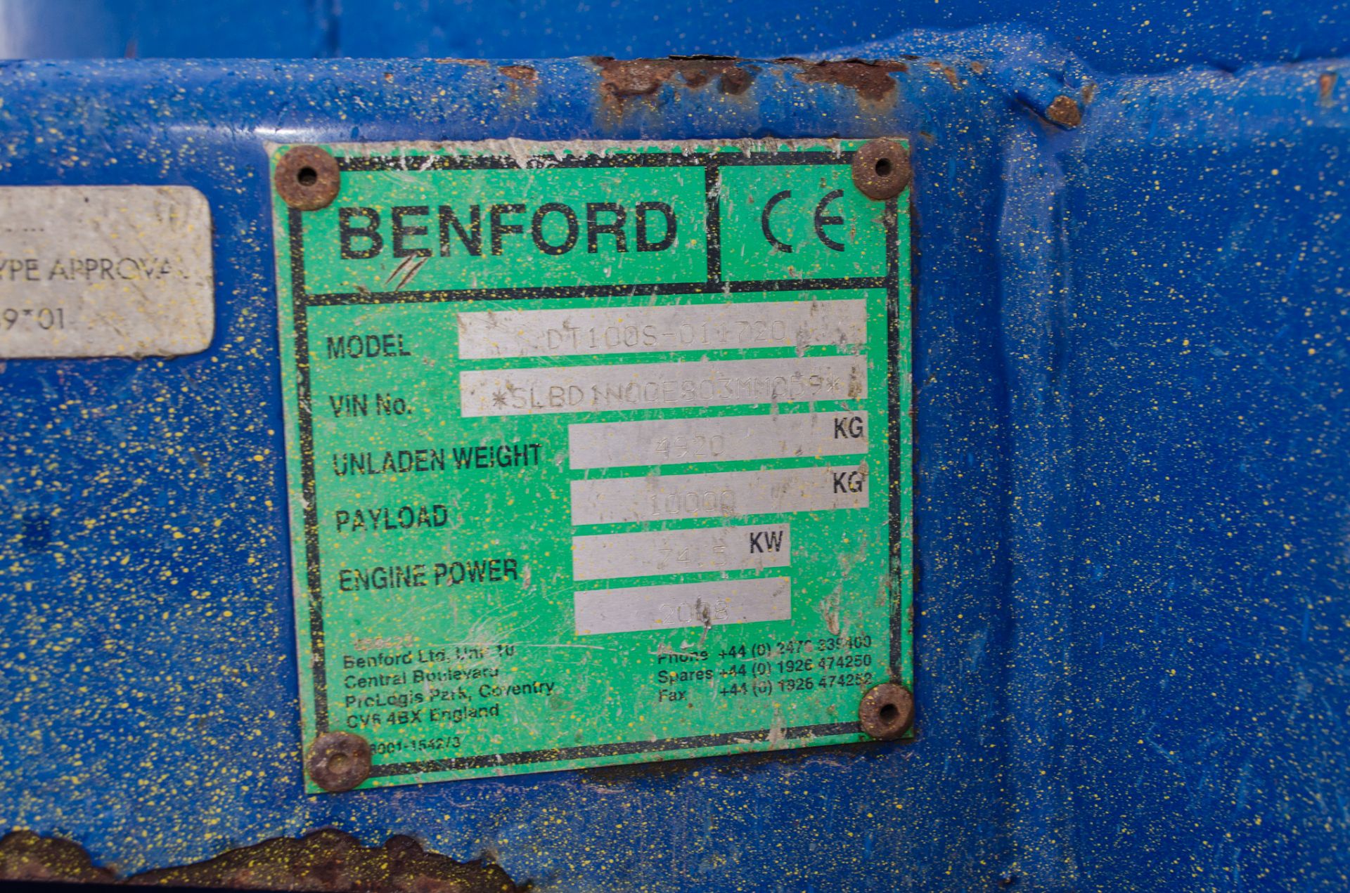 Benford Terex 10 tonne straight skip dumper Year: 2008 S/N: E803MM059 Recorded Hours: 3464 - Image 21 of 21