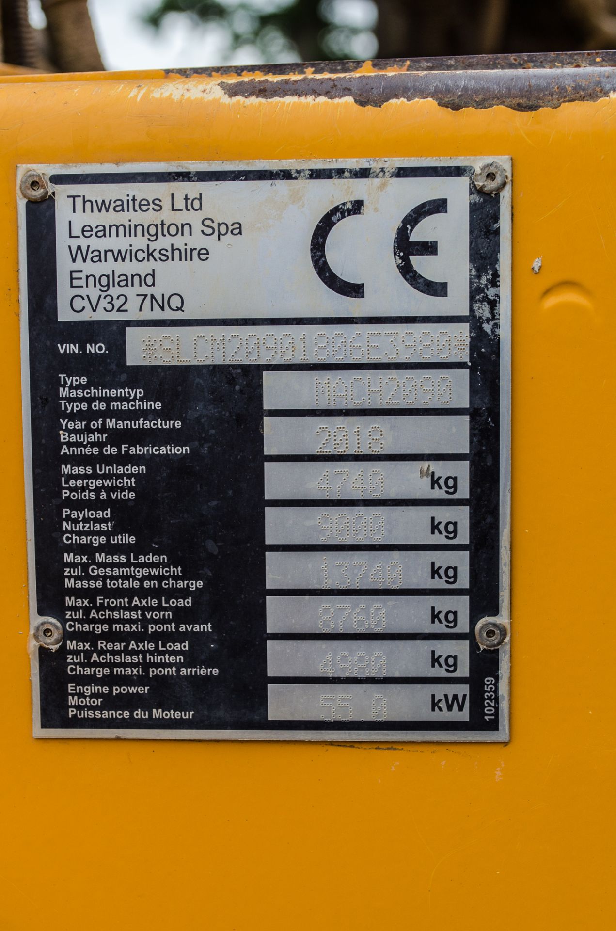 Thwaites 9 tonne straight skip dumper Year: 2018 S/N: E3980 Recorded Hours: 1081 c/w road light kit - Image 22 of 22