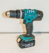 Makita DHP453 18v cordless hammer drill c/w battery  ** No charger ** A66108