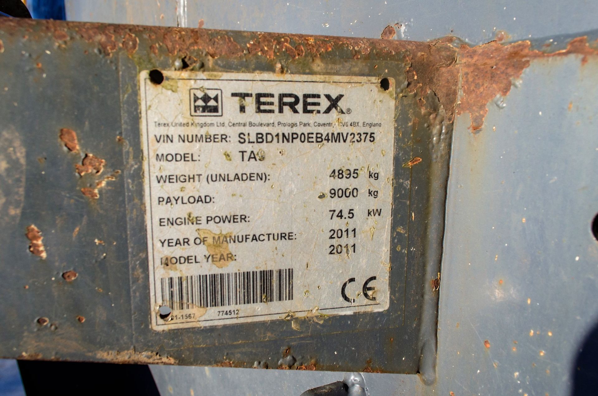 Terex TA9 9 tonne straight skip dumper Year: 2011 S/N: B4MV2375 Recorded Hours: 3265 18729 - Image 22 of 22