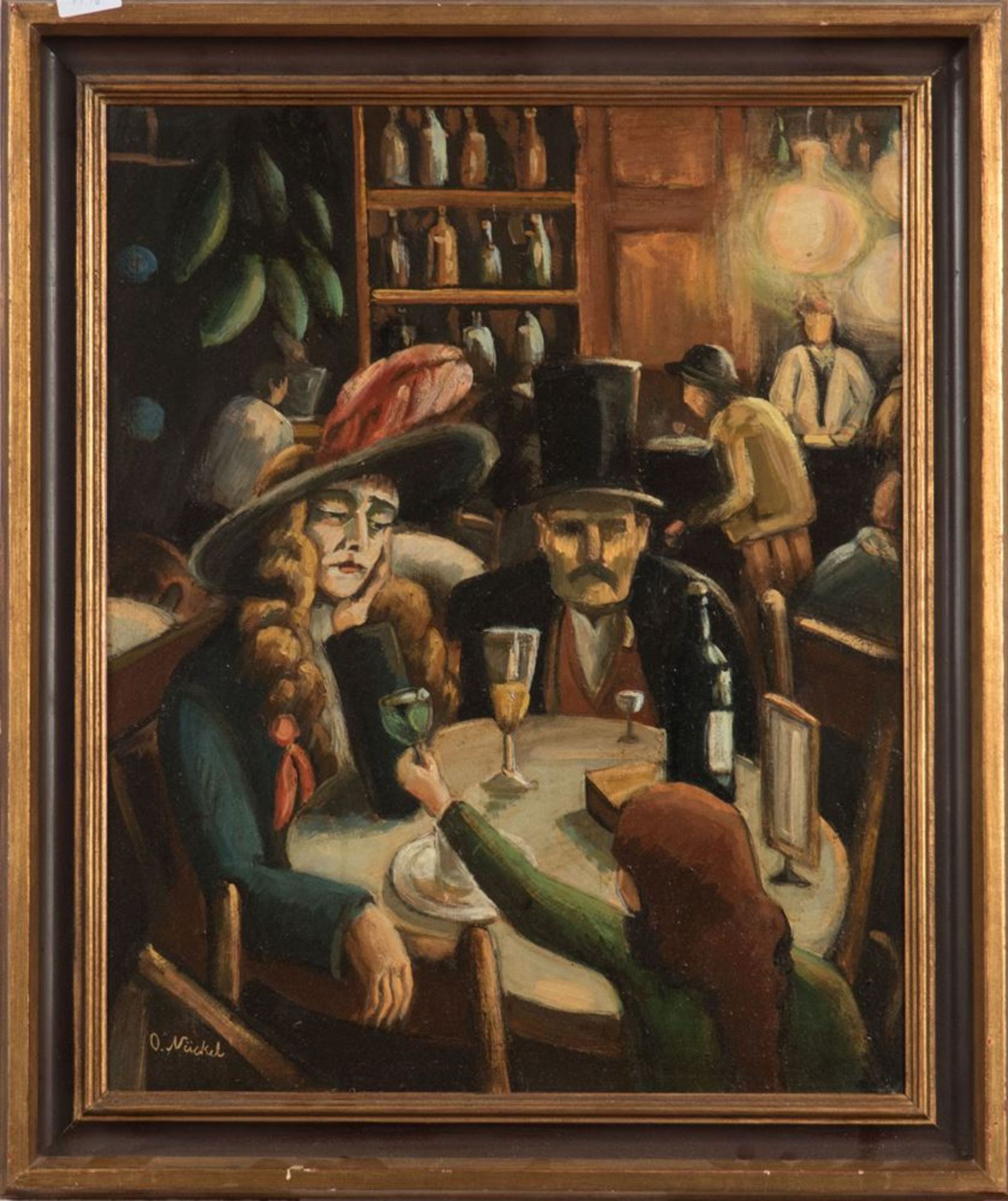 Nückel, Otto (1888 - 1956)Oel/Karton. Paar mit Mädchen am Kaffeetisch. Unten links signiert. 57 x 47
