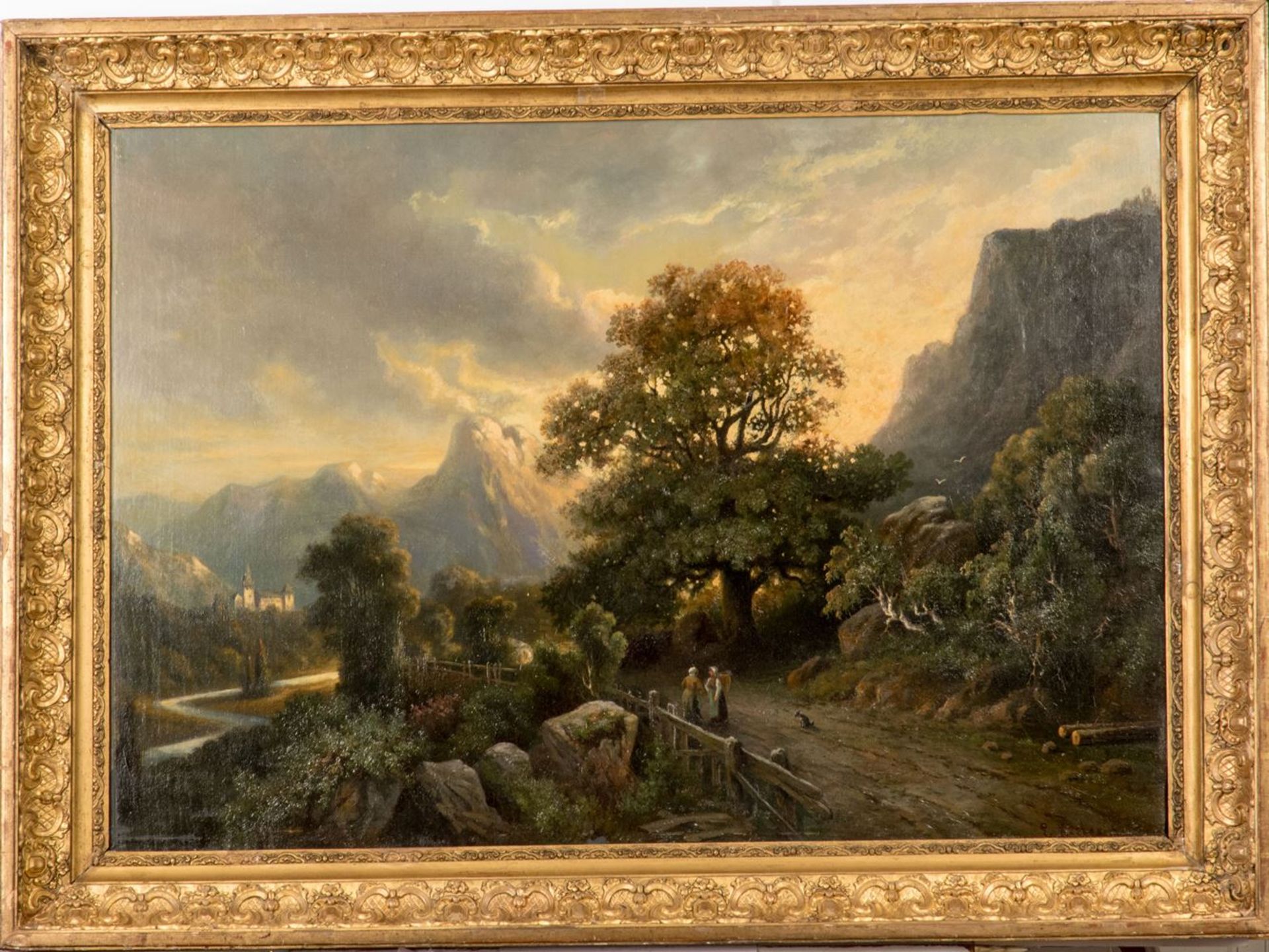 Köster, Everhardus (1817 - 1892)Oel/Leinwand. Gebirgslandschaft mit Burg. Unten rechts signiert.