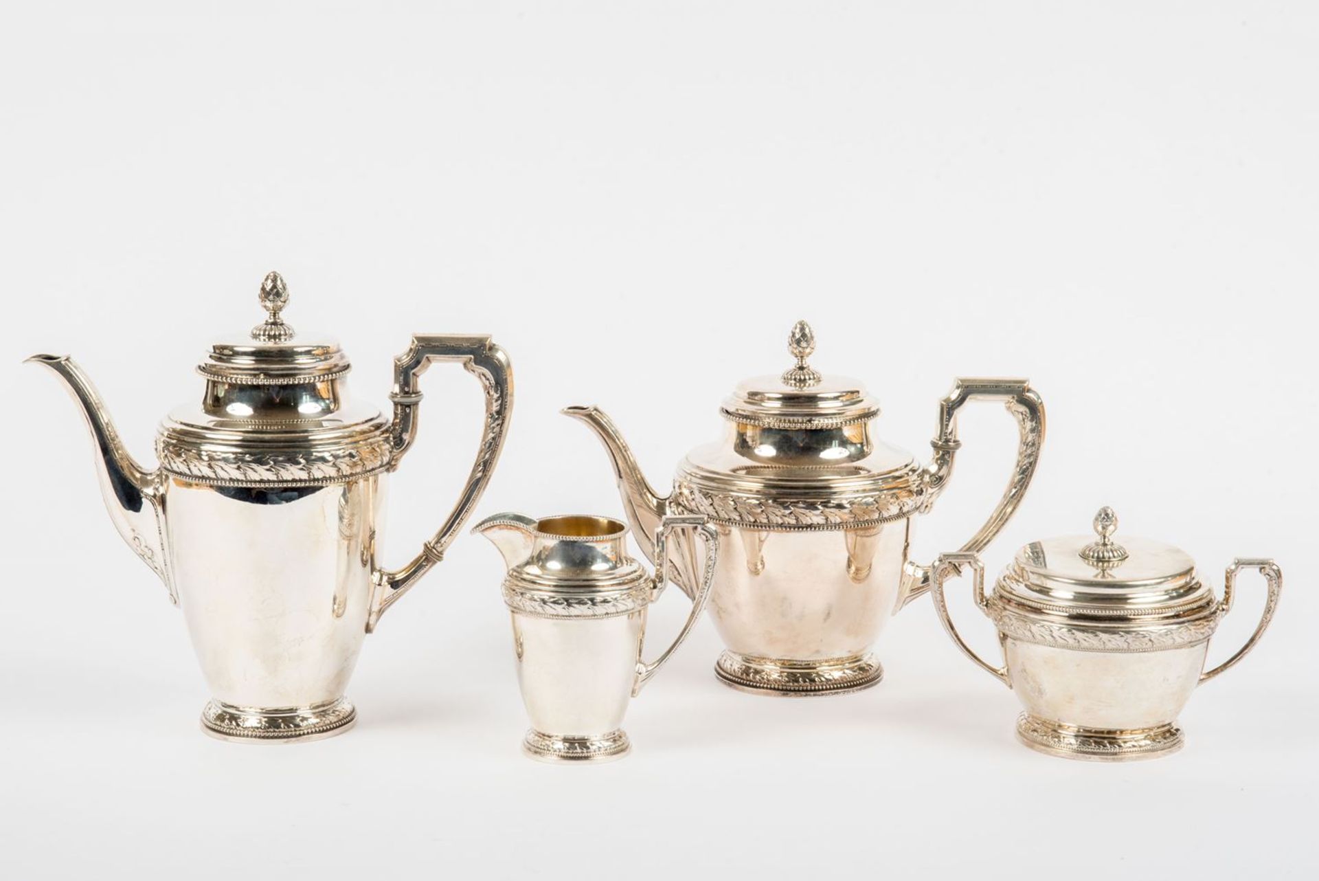 4-teilig. Kaffee-Teeservice, Wilhelm Binder Gmünd800er Silber, Zuckerdose und Sahnekanne innen