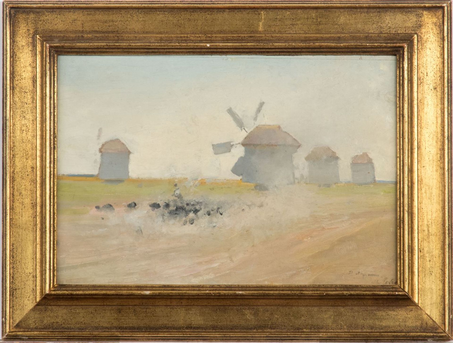 Levchenko, Petr Alekseevich (1856 - 1917)Oel/Karton. Landschaft mit Mühlen. Rechs unten sign. 24 x