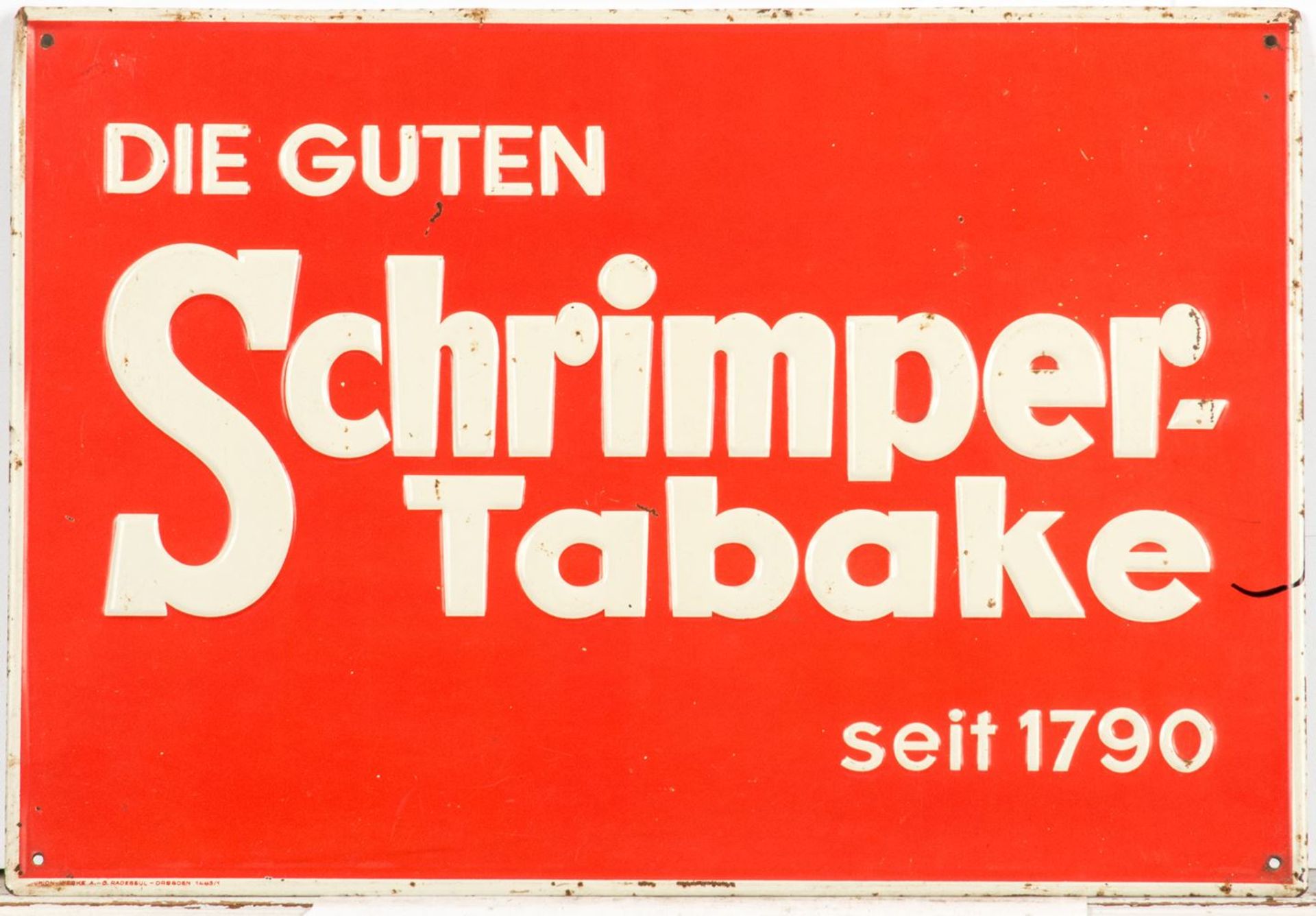 Schrimper-TabakeBlech geprägt 24 x 34,5 cm.