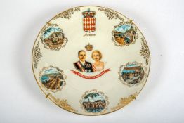 Monaco 1956, Hochzeitsteller "Principauté de Monaco", Limoges Porzellan 1956, mit Ansichten von