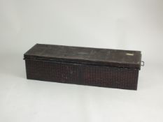 A large WW1 metal rectangular metal trunk with a painted finish, with a metal plaque, inscribed '