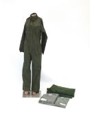 Five pairs of Cooneen Watts & Stone olive men's coveralls, various sizes, together with a box of