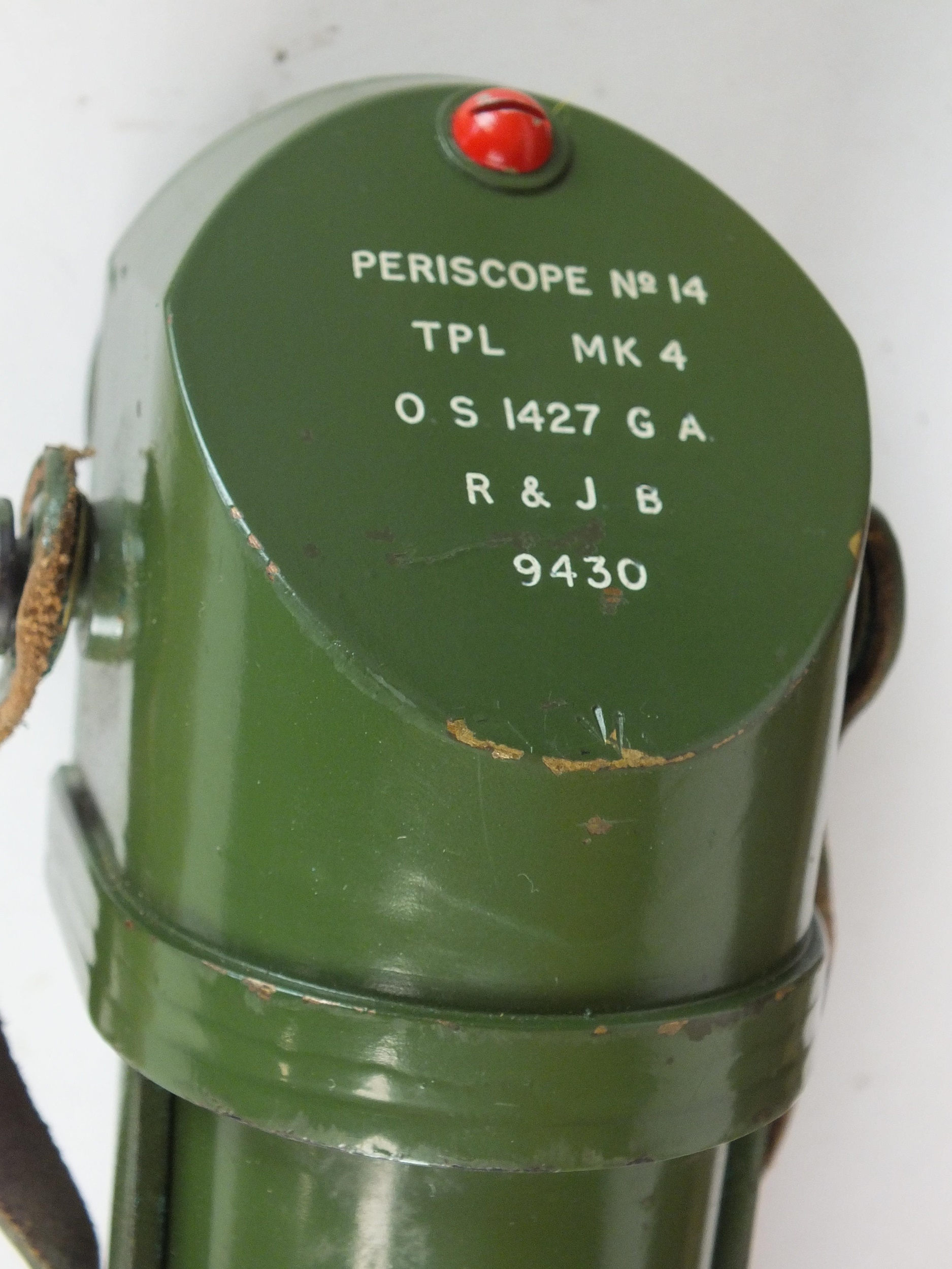 A Second World War trench periscope by R&J Beck, no.14 Mk4, painted in olive green with an - Image 2 of 2