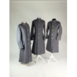 Three British Army grey woollen Guardsman's (Household Division) greatcoats