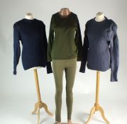 Mixed lot of surplus including a quantity of thermal olive green long-sleeved shirts and leggings