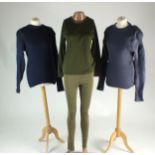 Mixed lot of surplus including a quantity of thermal olive green long-sleeved shirts and leggings