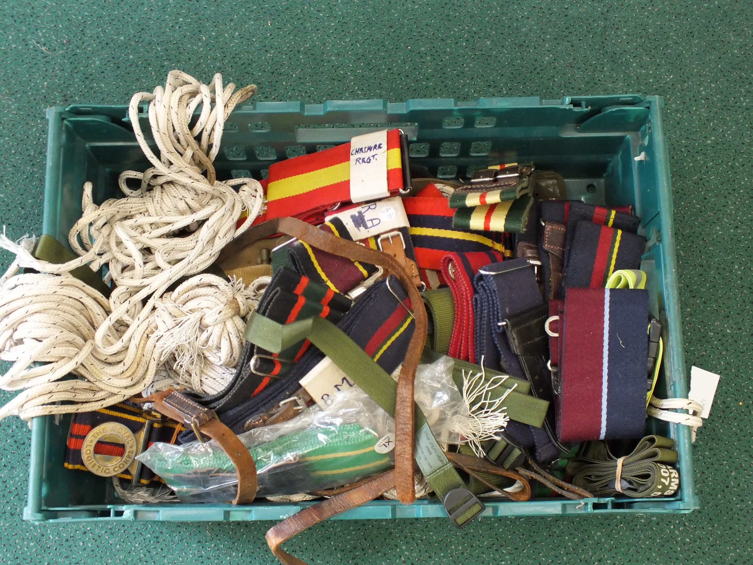 Mixed lot - various regimental stable belts, ropes, German grooming brush set in pouch, three DPM - Image 2 of 2