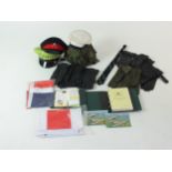 Collection of black leather and other gloves, Royal Air Force aide-memoire, caps, helmet