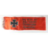 A German Third Reich silk funeral sash of rectangular form with tasselled ends, with silver leaf