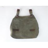 A German Wehrmacht WW2 Army bread bag, tan canvas with brown leather straps