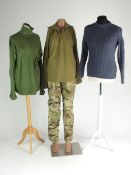 Mixed lots of surplus including RAF jumpers, cold weather shirts, waterproof trousers