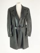 A German Officer's Black Leather Trench Coat, probably Third Reich, with double stitched rever