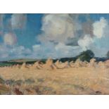 A.G.Quigley (British, 20th century) Landscape with haystacks at Bidston, Wirral, oil on board,