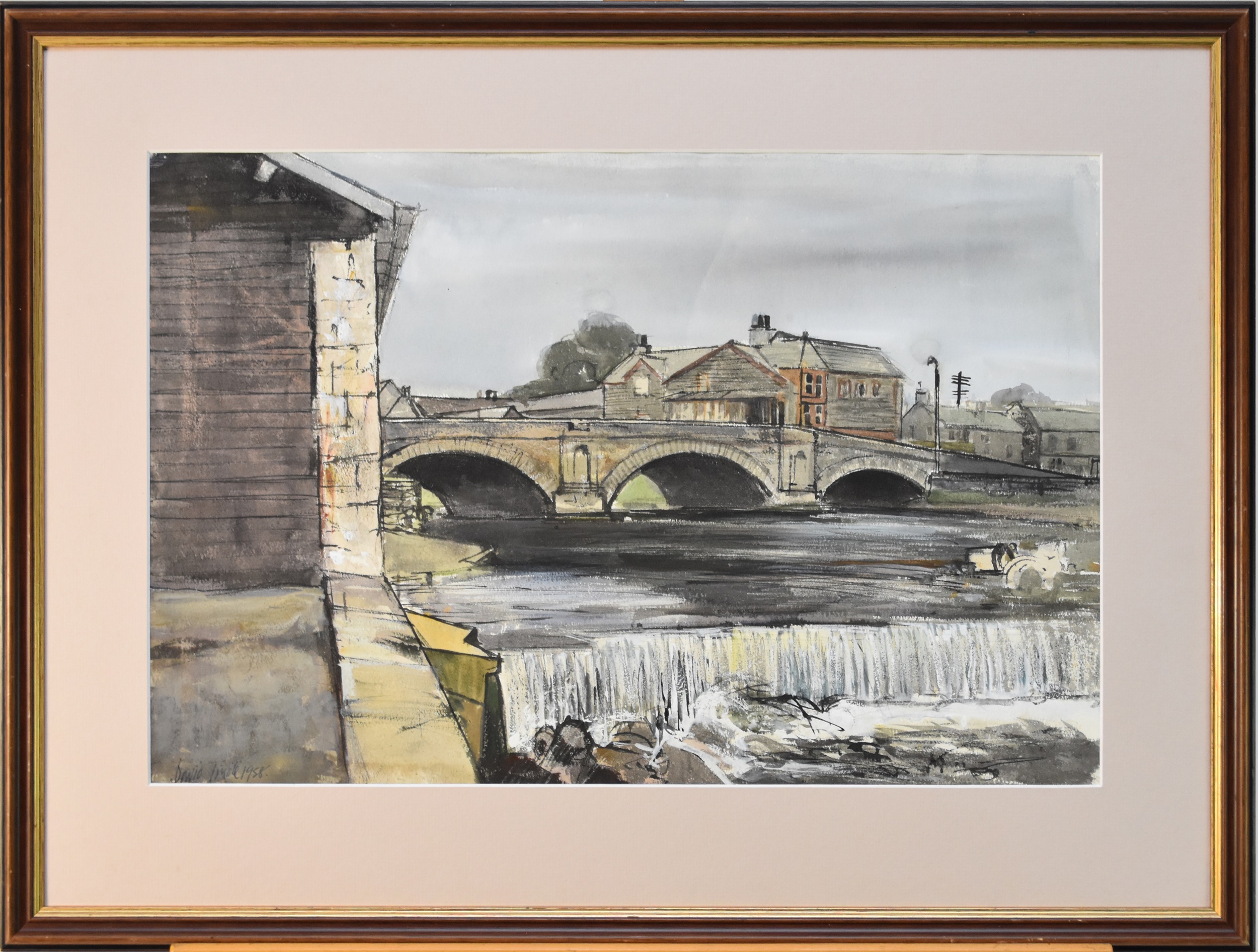 David Tindle (British b.1958) Kendal Bridge, signed and dated 1958 lower left, watercolour, - Image 2 of 3