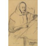 Philip Naviasky (1894-1983) Old Woman in Shawl, signed pencil lower left, charcoal, measurements
