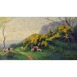 Charles Auty (1856-1936) Landscape with Grazing Sheep, coast beyond, signed lower left, oil on