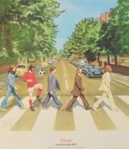 Stewart Beckett (British 20th Century) El Beatle, the four Beatles and George Best, signed in pencil