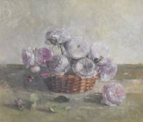 John Morley (b.1942) Still Life of Pink Roses in a Basket, signed and dated '76 bottom right and