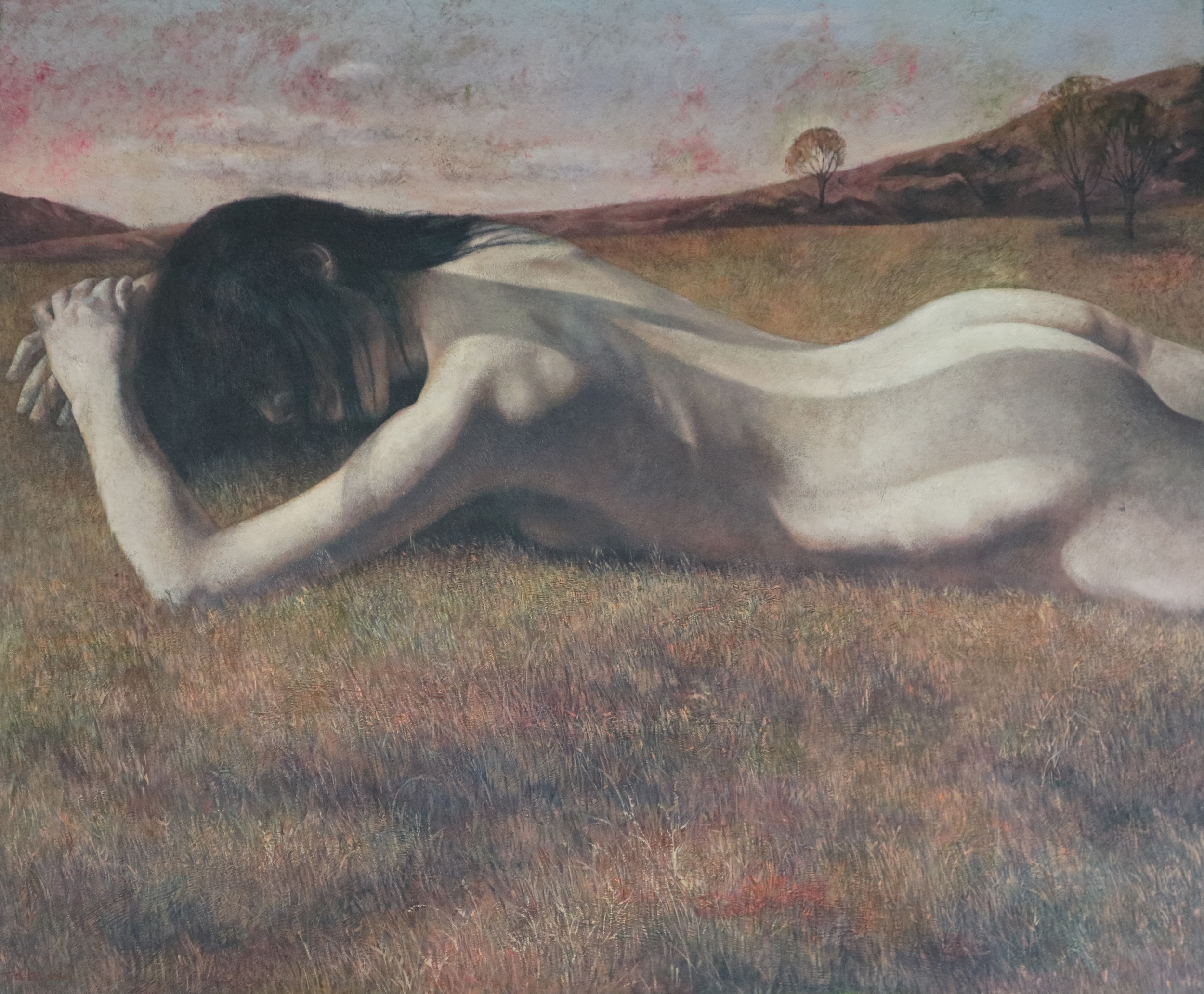 Jia Ke (Chinese 20th-21st Century) Sleeping nude Lying in a Field, signed Jia Ke(?), and dated
